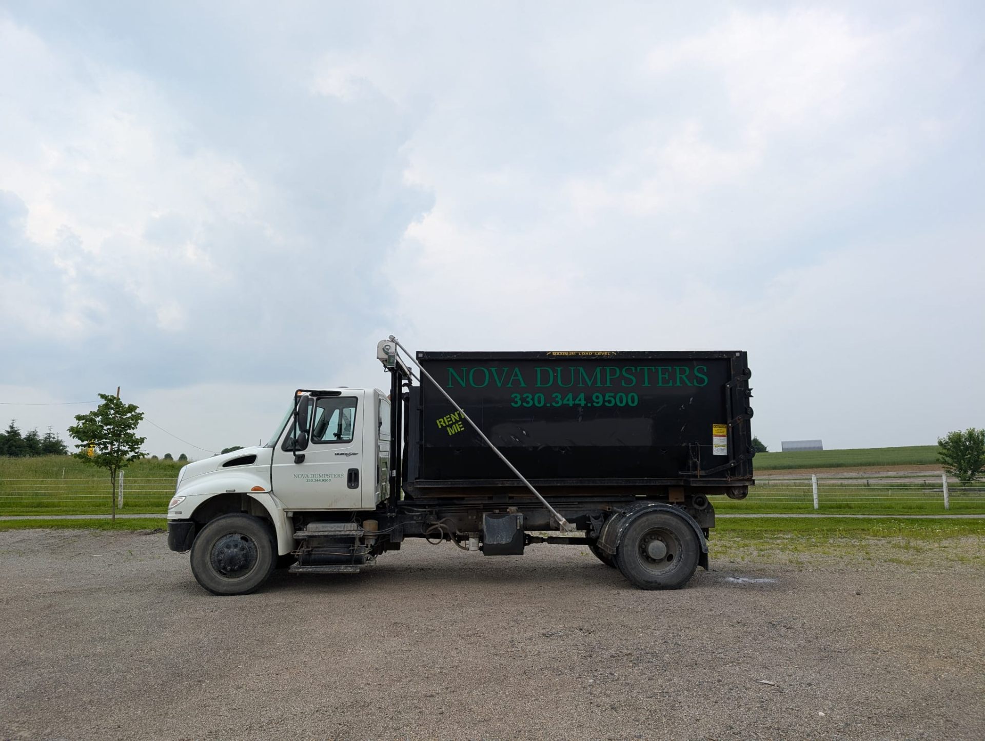 Nova Dumpsters roll-off truck ready for delivery in Northeast Ohio
